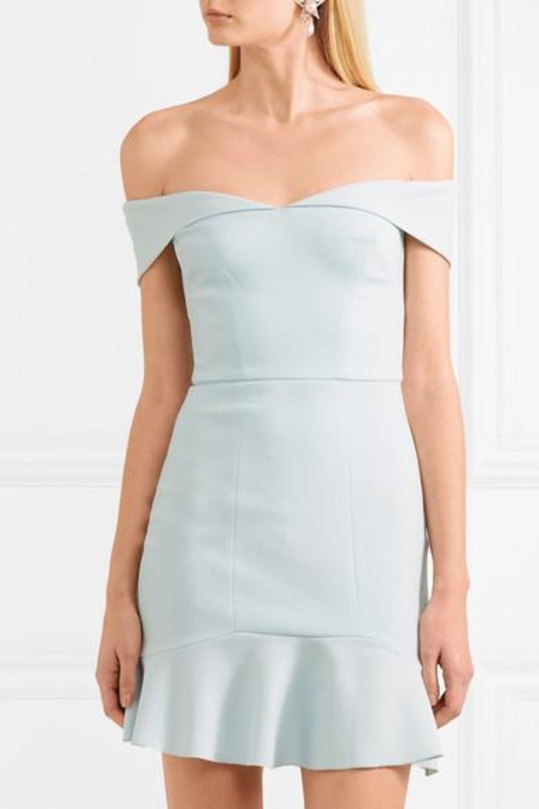 Rebecca Vallance Hamptons Off The Shoulder Crepe Mini Dress in Size 10 for rent on The Volte - main image