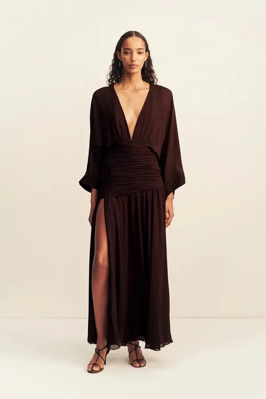 Shona Joy Amina Flared Sleeve Plunged Maxi / Ristretto / Size 14 for rent on The Volte - main image