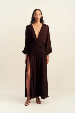 Shona Joy Amina Flared Sleeve Plunged Maxi / Ristretto / Size 14 for rent on The Volte - image 2