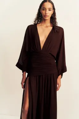 Shona Joy Amina Flared Sleeve Plunged Maxi / Ristretto / Size 14 for rent on The Volte - image 4