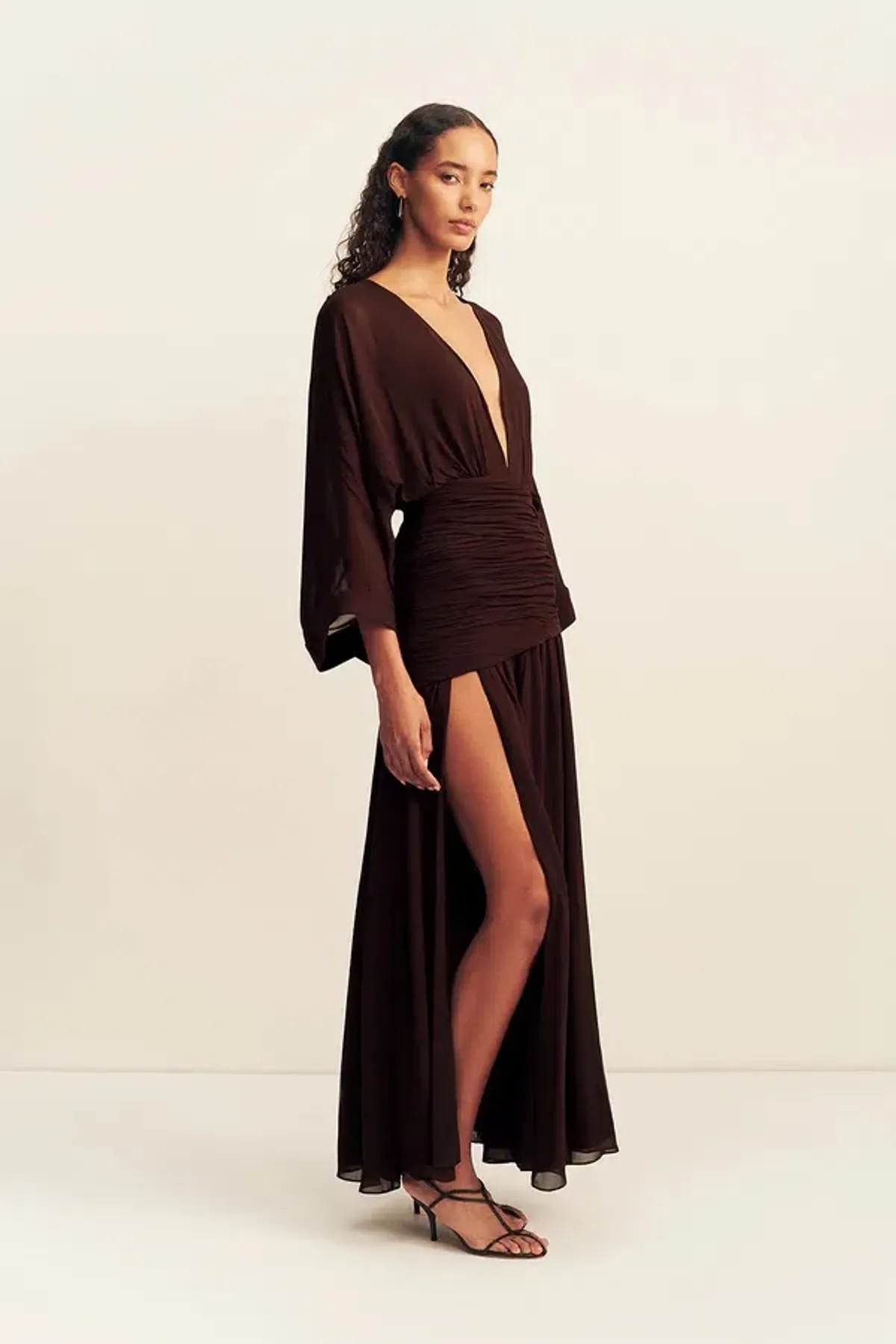 Shona Joy Amina Flared Sleeve Plunged Maxi / Ristretto / Size 14 for rent on The Volte - main image