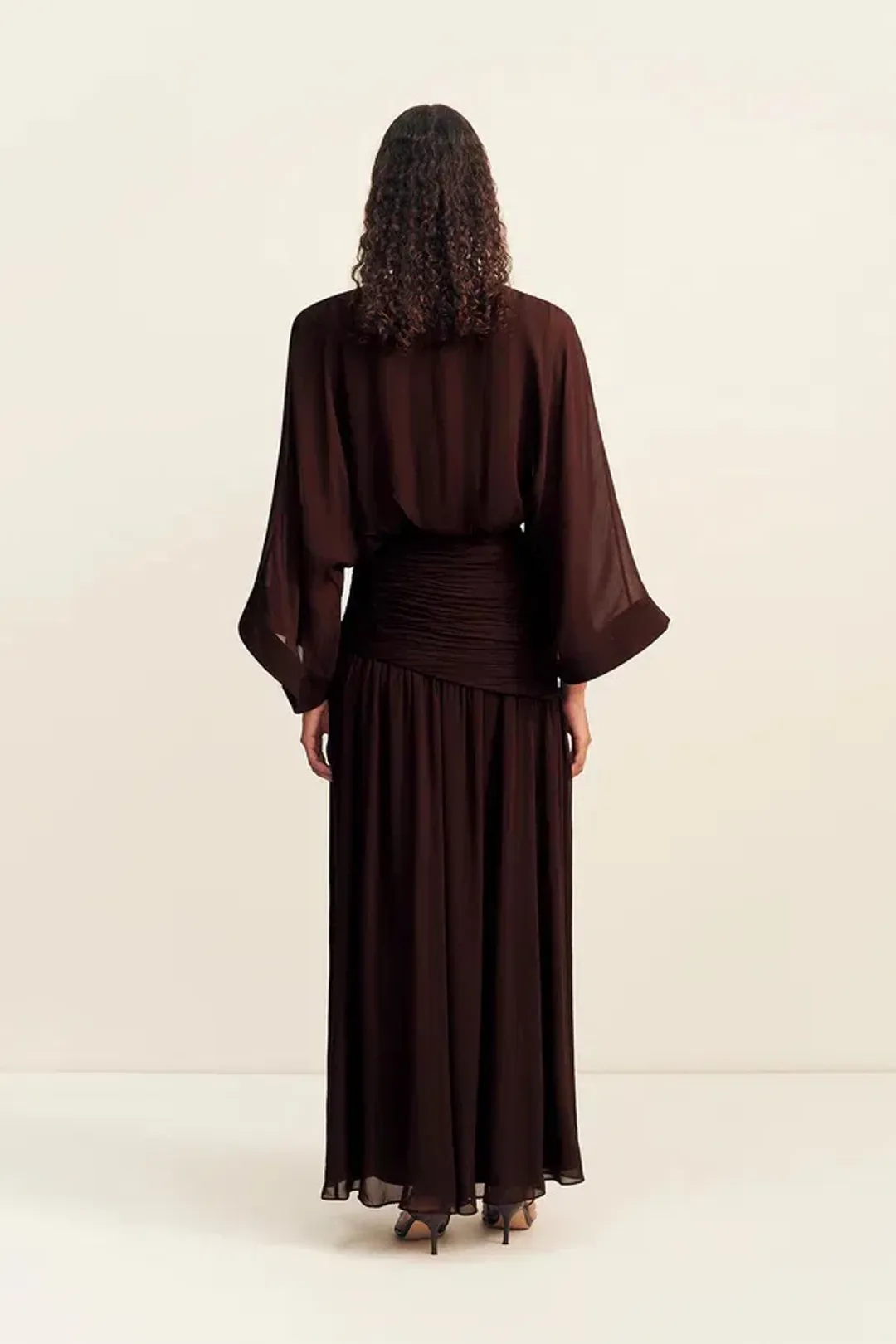 Shona Joy Amina Flared Sleeve Plunged Maxi / Ristretto / Size 14 for rent on The Volte - main image