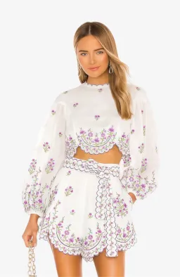 Zimmermann Poppy Scalloped Blouse & Shorts Set Size AU 8 / 0 for rent on The Volte - image 3