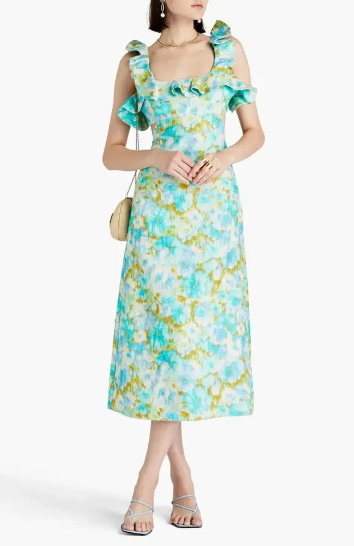 Zimmermann High Tide Frill Midi Dress Aqua Ikat size AU 10 / 1 - Image 1