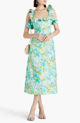Zimmermann High Tide Frill Midi Dress Aqua Ikat size AU 10 / 1 for rent on The Volte - image 1