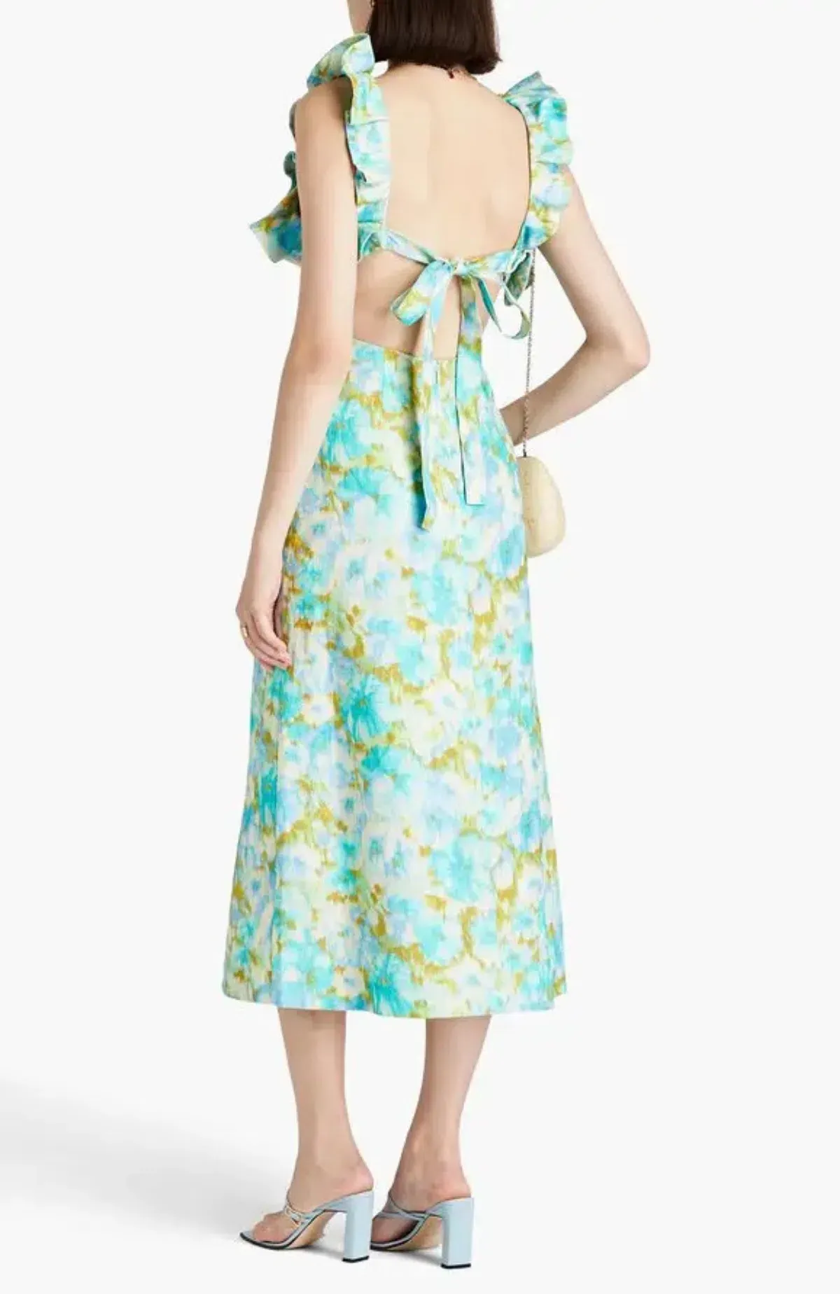 Zimmermann High Tide Frill Midi Dress Aqua Ikat size AU 10 / 1 - Image 2
