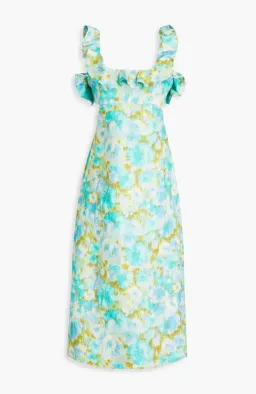 Zimmermann High Tide Frill Midi Dress Aqua Ikat size AU 10 / 1 for rent on The Volte - image 3