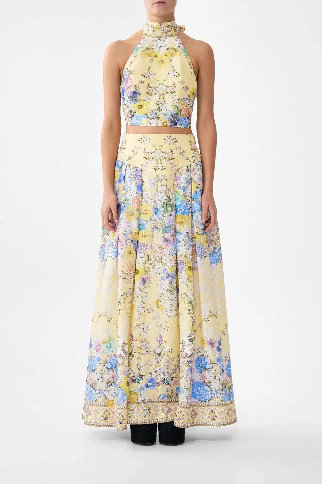 Camilla Darling Buds Corset Waist Maxi Skirt Yellow Floral Size 8 / XS — Races, Wedding Guest, Cocktail for rent on The Volte - main image