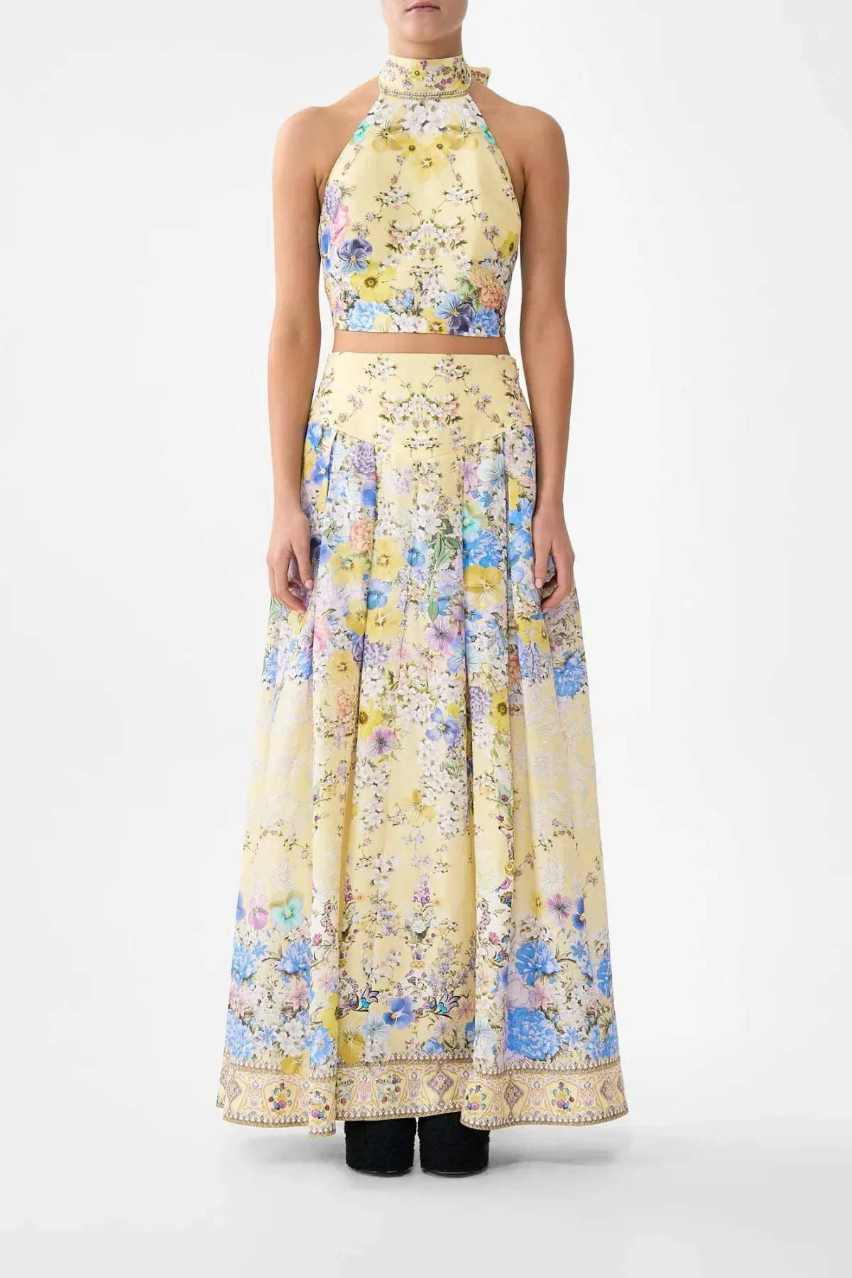 Camilla Darling Buds Corset Waist Maxi Skirt Yellow Floral Size 8 / XS — Races, Wedding Guest, Cocktail - Image 1