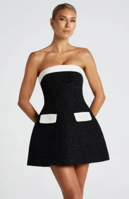 Babyboo Sabine Mini Dress Black/White Tweed Strapless Size 8 / S — Cocktail, Races, Wedding Guest for rent on The Volte - image 1