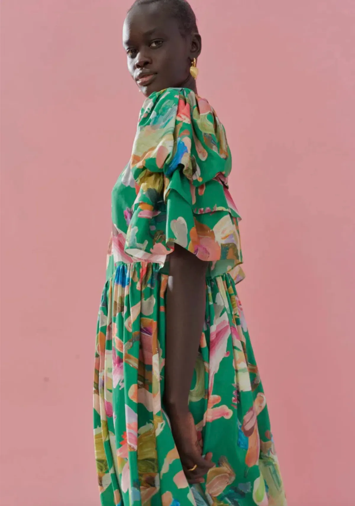 Alémais Arlo Puff Sleeve Midi Green Print Size 12 - Image 2