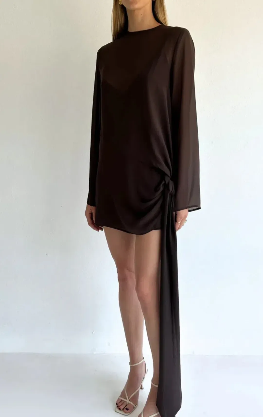 By Nicola - Elodie Mini Dress in Chocolate - Size 12 for rent on The Volte - main image