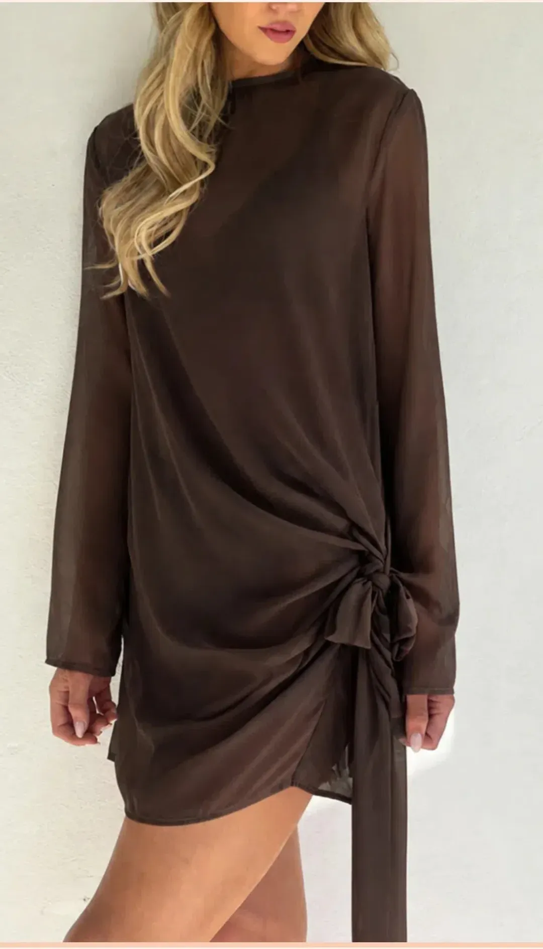 By Nicola - Elodie Mini Dress in Chocolate - Size 12 for rent on The Volte - main image