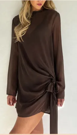 By Nicola - Elodie Mini Dress in Chocolate - Size 12 for rent on The Volte - image 9