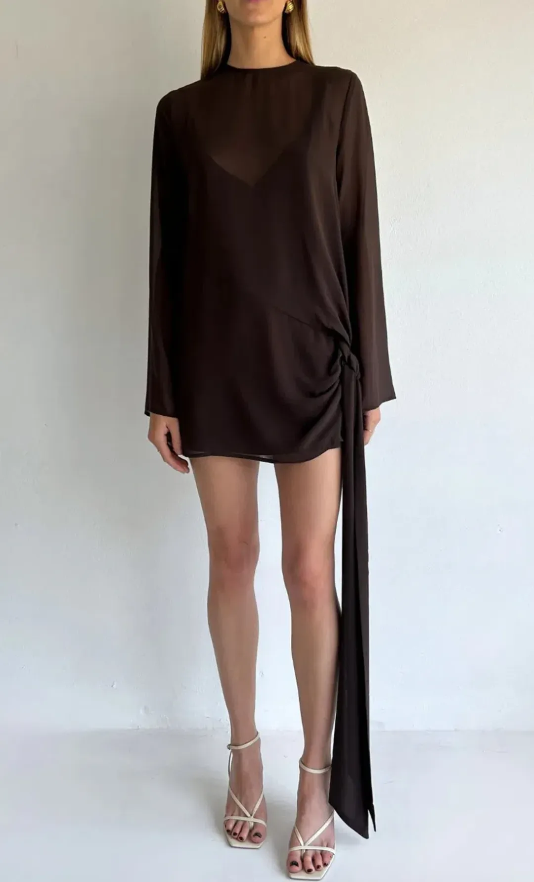 By Nicola - Elodie Mini Dress in Chocolate - Size 12 for rent on The Volte - main image