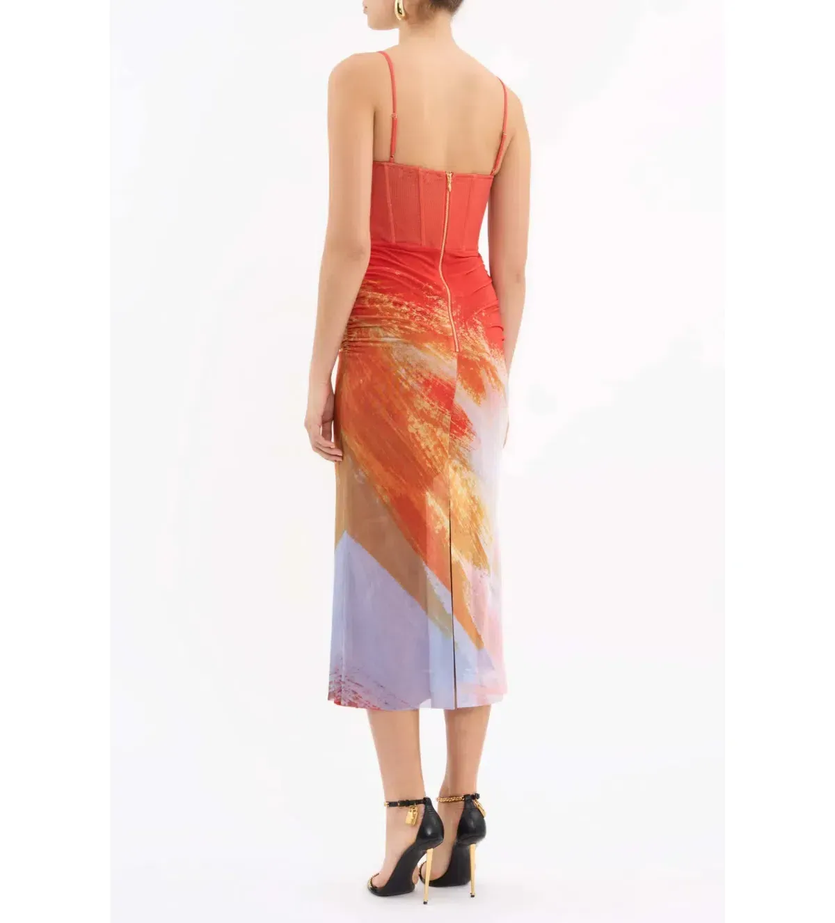 New REBECCA VALLANCE Frida Corset Midi Dress - Size 6 AU - Sunset Orange - Image 5