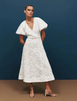New REBECCA VALLANCE Ginger Puff Sleeve Midi Dress - Size 6 AU - Ivory White / Hens / Wedding for rent on The Volte - image 1