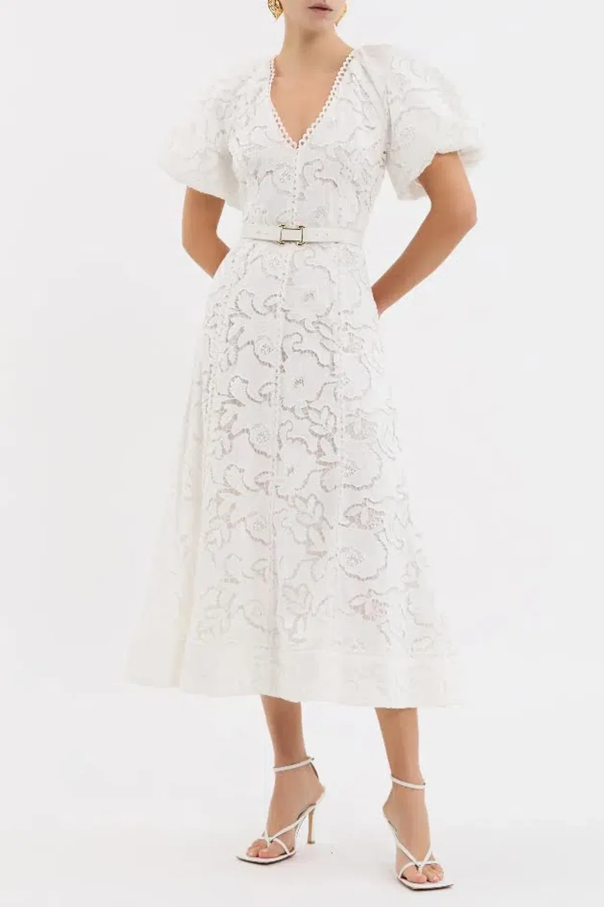 New REBECCA VALLANCE Ginger Puff Sleeve Midi Dress - Size 6 AU - Ivory White / Hens / Wedding - Image 6
