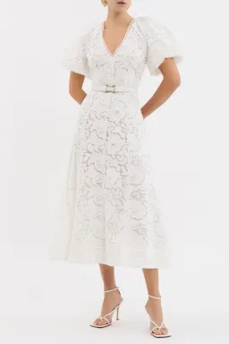 New REBECCA VALLANCE Ginger Puff Sleeve Midi Dress - Size 6 AU - Ivory White / Hens / Wedding for rent on The Volte - image 6