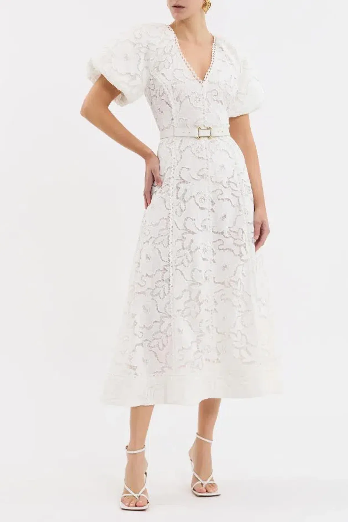 New REBECCA VALLANCE Ginger Puff Sleeve Midi Dress - Size 6 AU - Ivory White / Hens / Wedding - Image 4