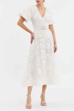 New REBECCA VALLANCE Ginger Puff Sleeve Midi Dress - Size 6 AU - Ivory White / Hens / Wedding for rent on The Volte - image 4