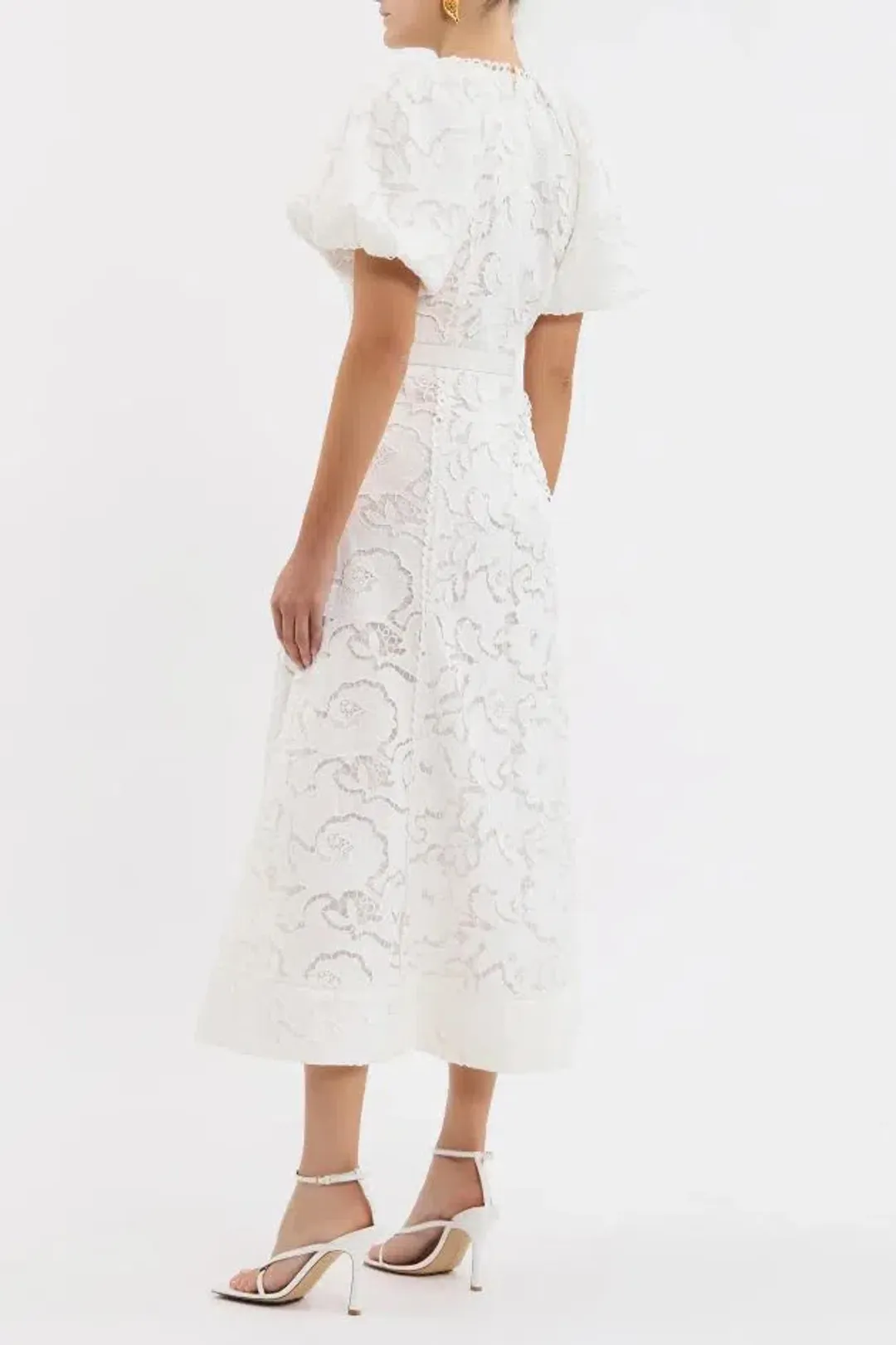 New REBECCA VALLANCE Ginger Puff Sleeve Midi Dress - Size 6 AU - Ivory White / Hens / Wedding for rent on The Volte - main image