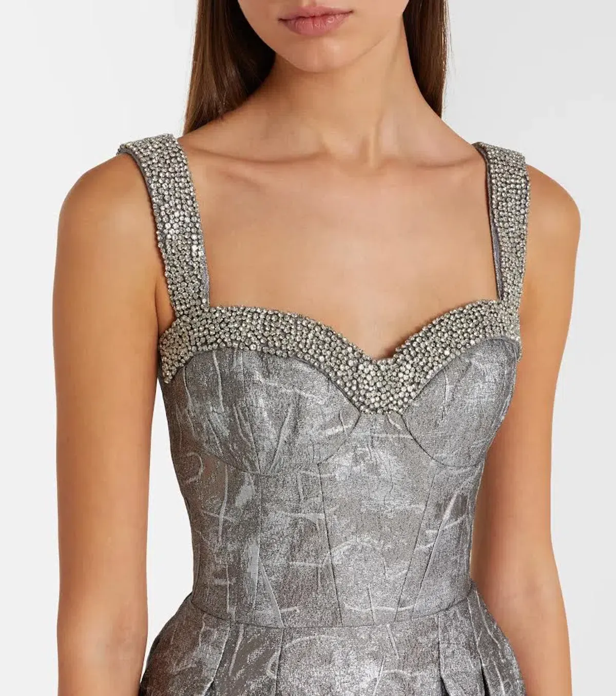 🩶 REBECCA VALLANCE Sterling Cocktail Midi Dress – Silver | Size 12 AU Metallic Embellished Formal Gown🩶 - Image 10