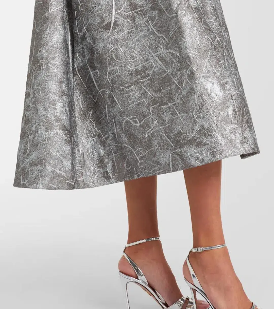 🩶 REBECCA VALLANCE Sterling Cocktail Midi Dress – Silver | Size 12 AU Metallic Embellished Formal Gown🩶 for rent on The Volte - main image