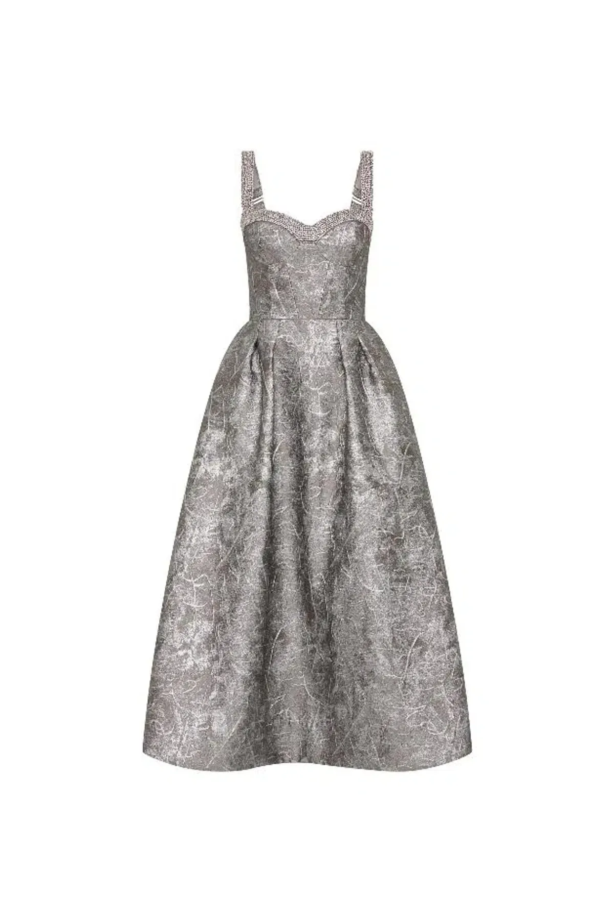 🩶 REBECCA VALLANCE Sterling Cocktail Midi Dress – Silver | Size 12 AU Metallic Embellished Formal Gown🩶 - Image 7