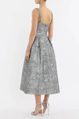 🩶 REBECCA VALLANCE Sterling Cocktail Midi Dress – Silver | Size 12 AU Metallic Embellished Formal Gown🩶 for rent on The Volte - image 9