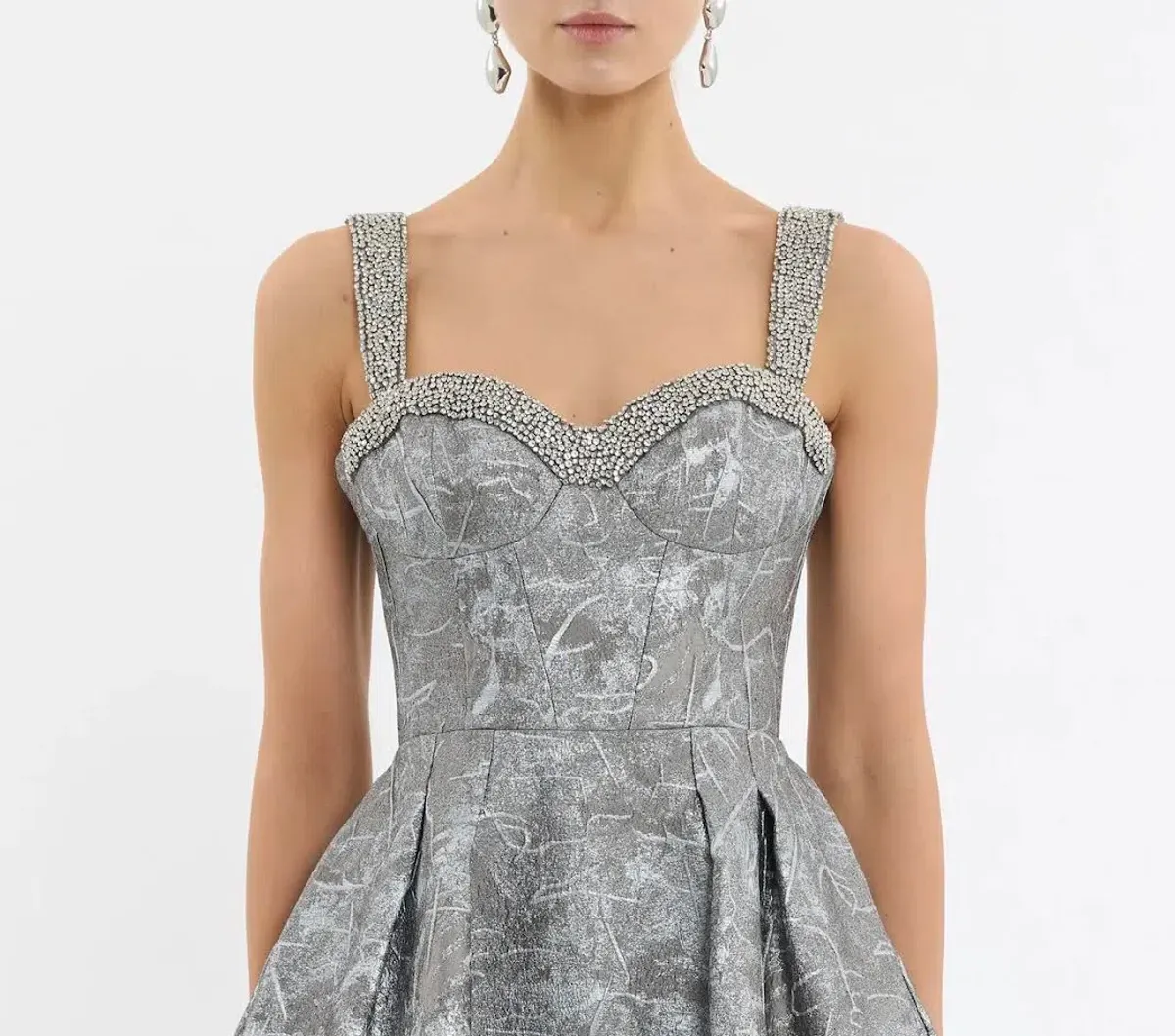 🩶 REBECCA VALLANCE Sterling Cocktail Midi Dress – Silver | Size 12 AU Metallic Embellished Formal Gown🩶 - Image 11