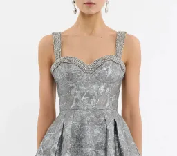 🩶 REBECCA VALLANCE Sterling Cocktail Midi Dress – Silver | Size 12 AU Metallic Embellished Formal Gown🩶 for rent on The Volte - image 11