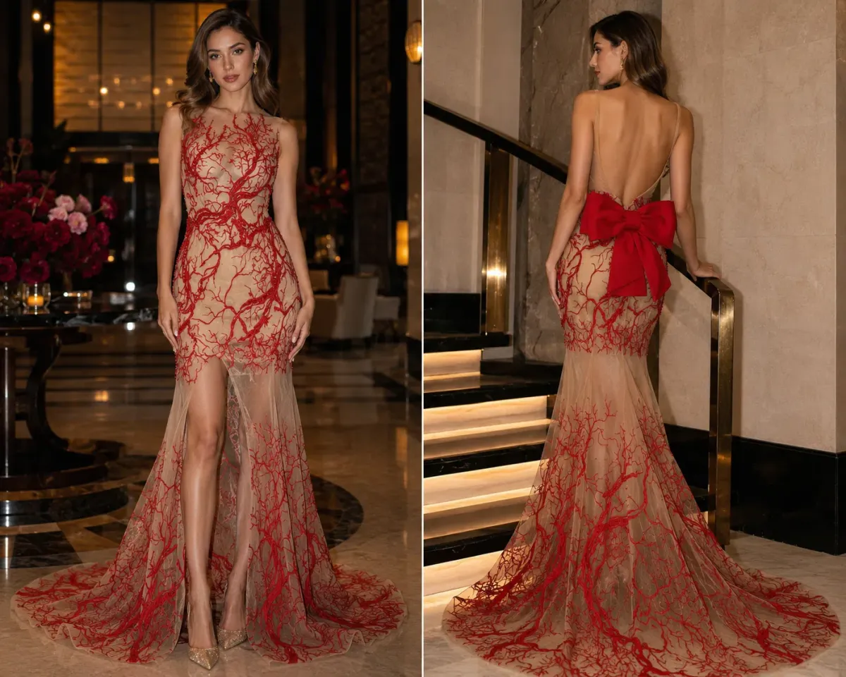 Tarik Ediz Coutre - Coral Embroidered Mermaid Gown Size 6 for rent on The Volte - main image
