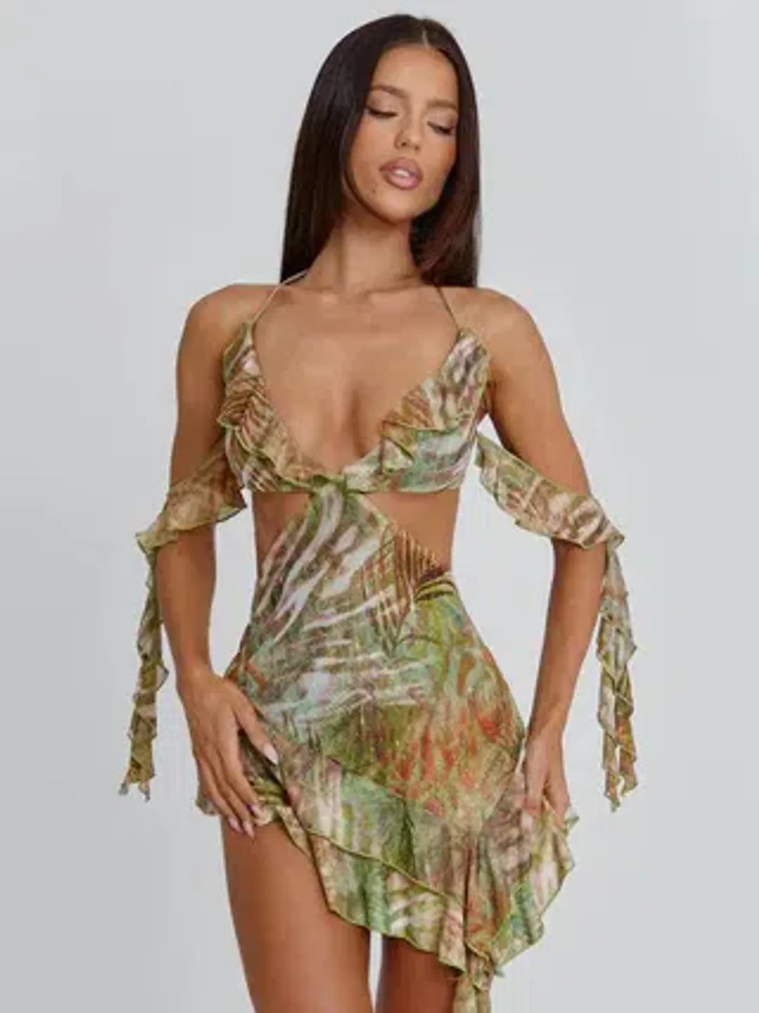 Outcast Lola Mini Dress Sage Green Mesh Size 8 / S — Cocktail, Evening, Party for rent on The Volte - main image