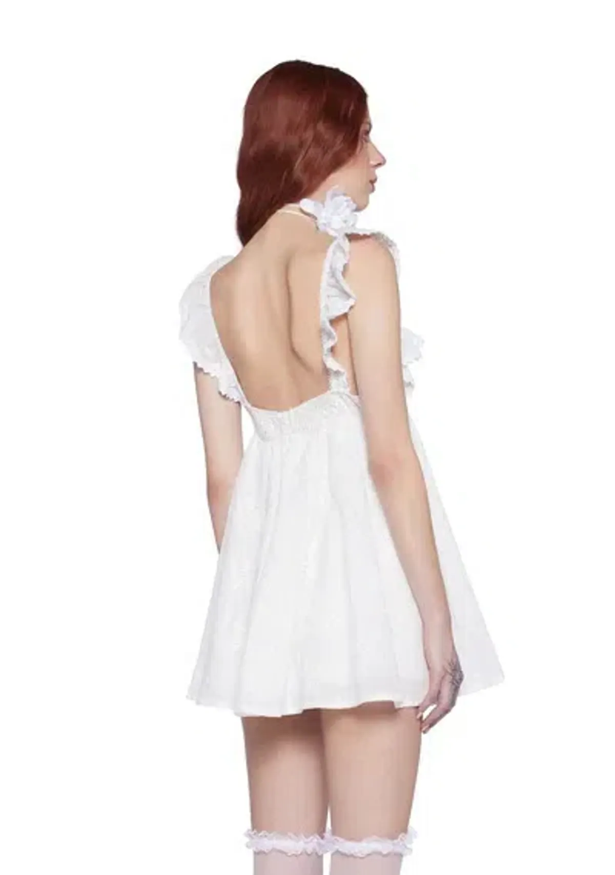 Sugar Thrillz Sunset Stroll White Eyelet Babydoll Mini Dress Size 8 / S — Cocktail, Daytime, Garden Party - Image 4