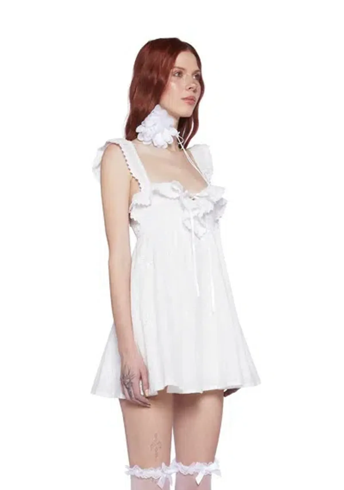Sugar Thrillz Sunset Stroll White Eyelet Babydoll Mini Dress Size 8 / S — Cocktail, Daytime, Garden Party - Image 3