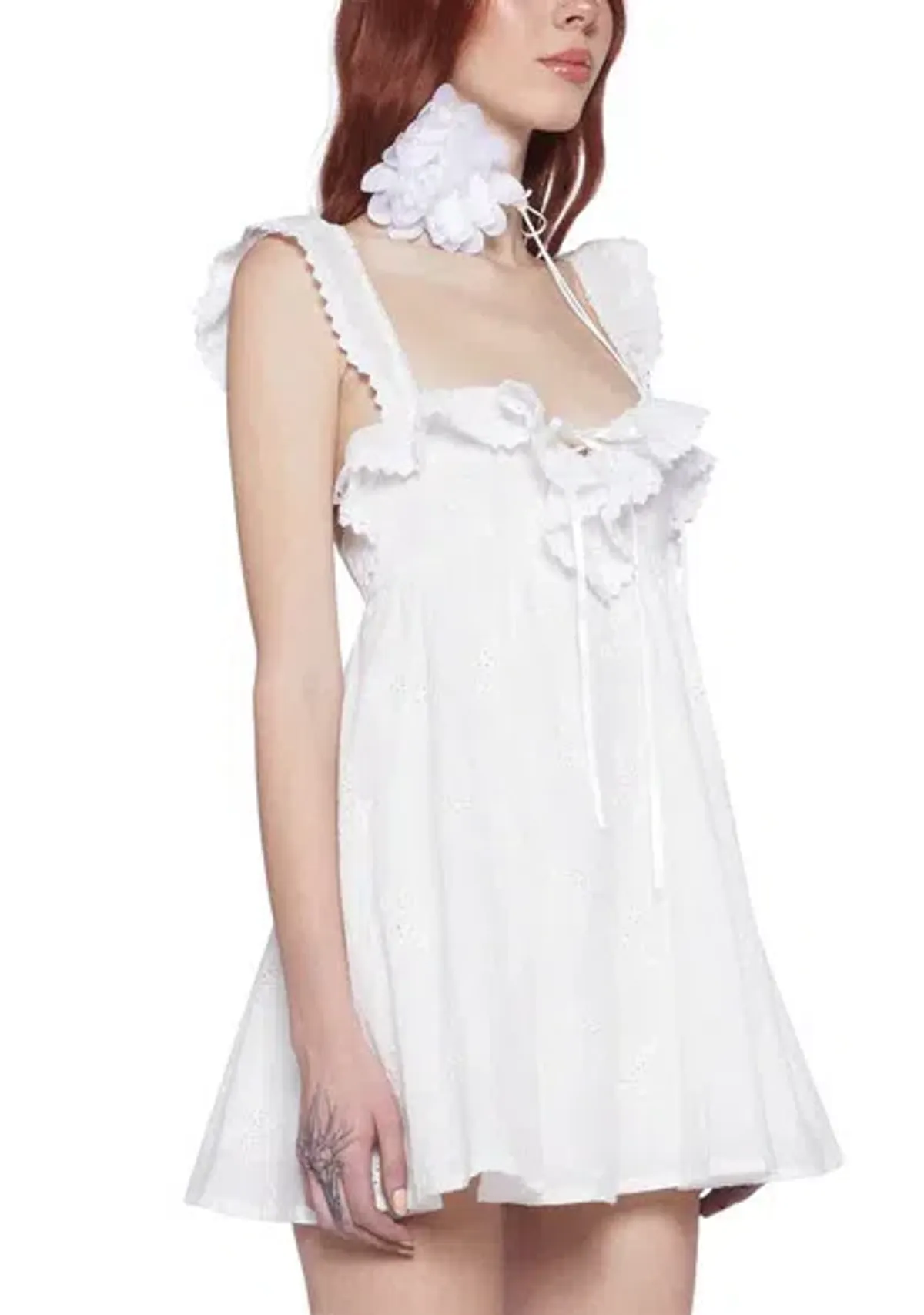 Sugar Thrillz Sunset Stroll White Eyelet Babydoll Mini Dress Size 8 / S — Cocktail, Daytime, Garden Party - Image 5
