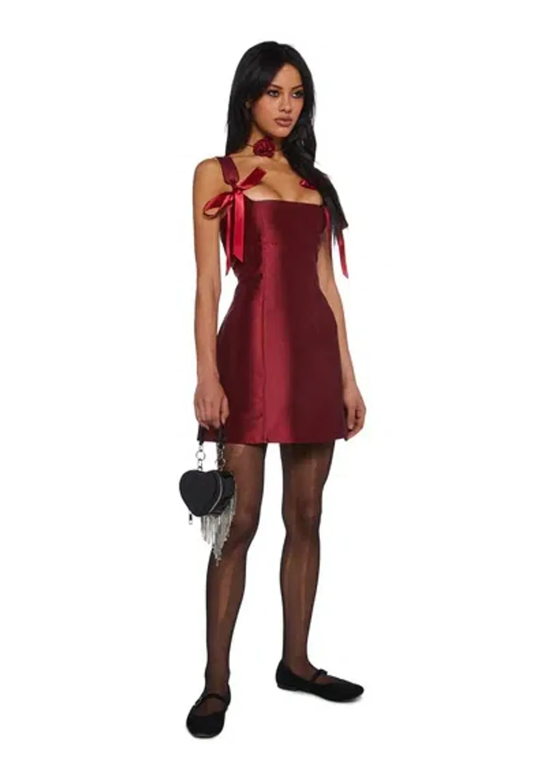 Current Mood Pixie Stardust Burgundy Satin Mini Dress Size 8 / S — Cocktail, Party, Christmas for rent on The Volte - main image
