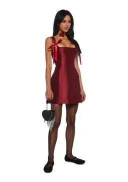 Current Mood Pixie Stardust Burgundy Satin Mini Dress Size 8 / S — Cocktail, Party, Christmas for rent on The Volte - image 2