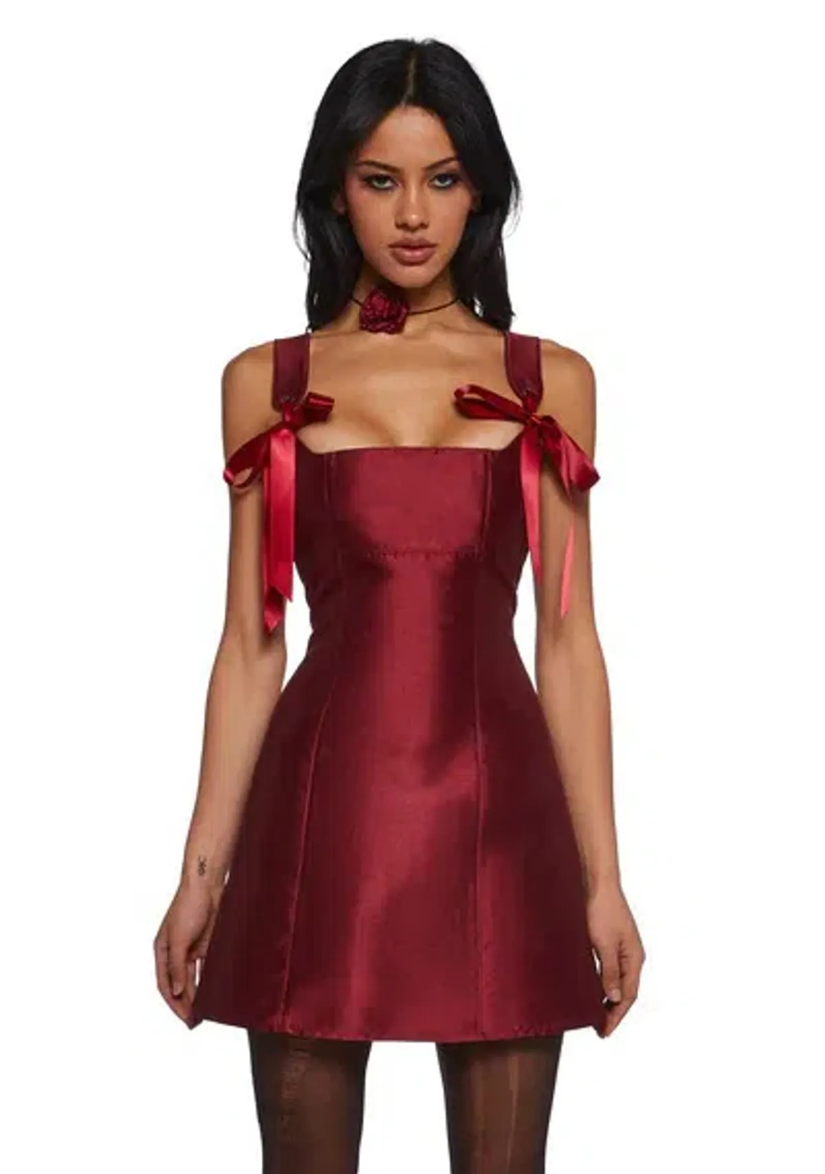 Current Mood Pixie Stardust Burgundy Satin Mini Dress Size 8 / S — Cocktail, Party, Christmas for rent on The Volte - main image