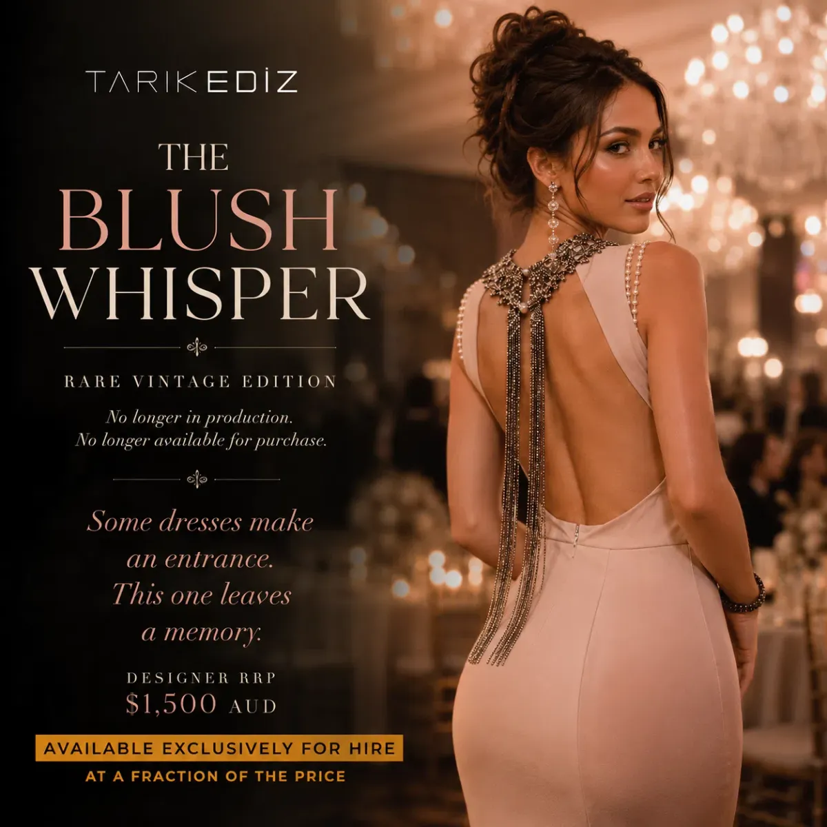 Tarik Ediz – The Blush Whisper | Rare Vintage Crystal Open Back Gown Size 8-10 for rent on The Volte - main image