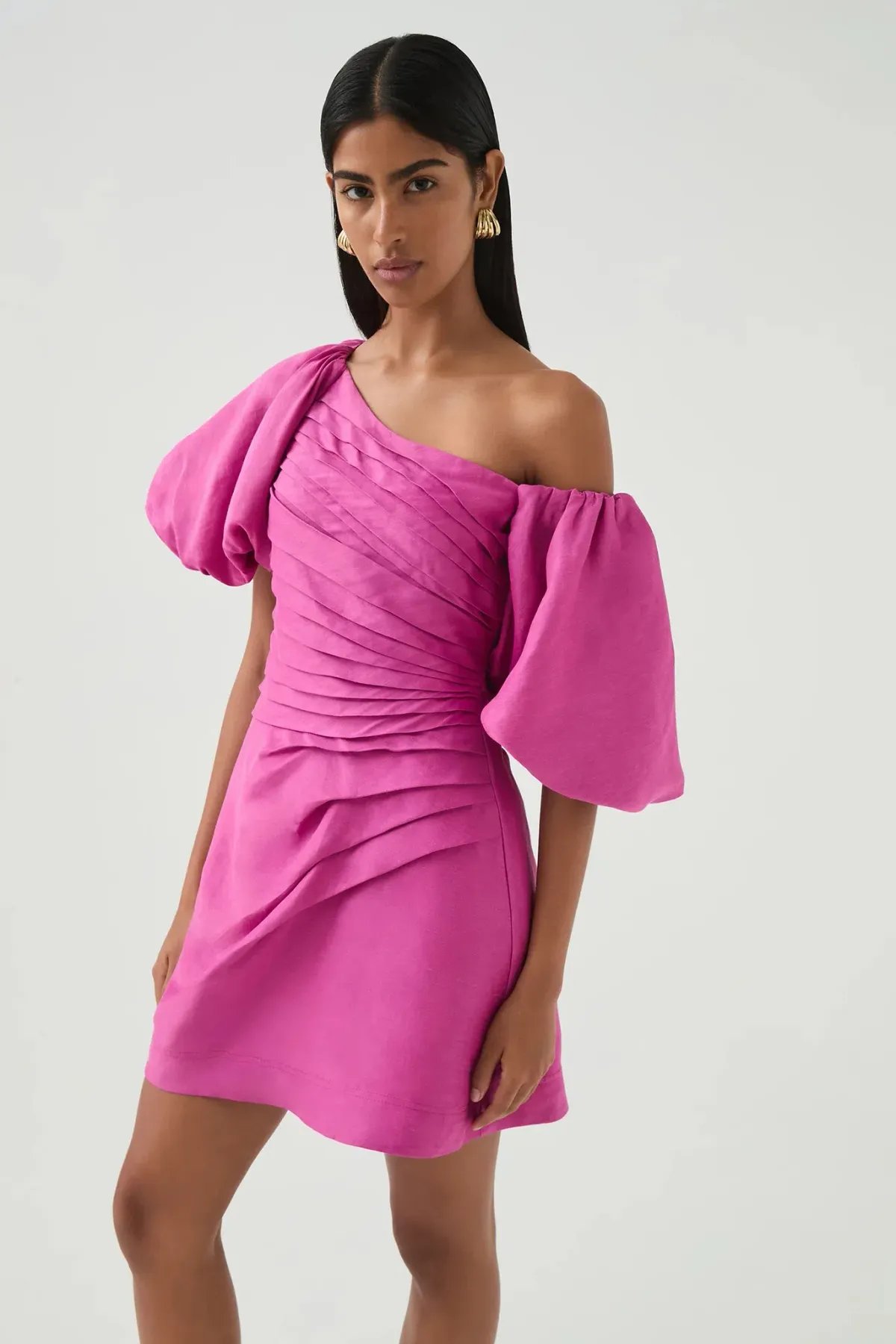 Aje Cadence Ruched Mini Pink Size 16 for rent on The Volte - main image