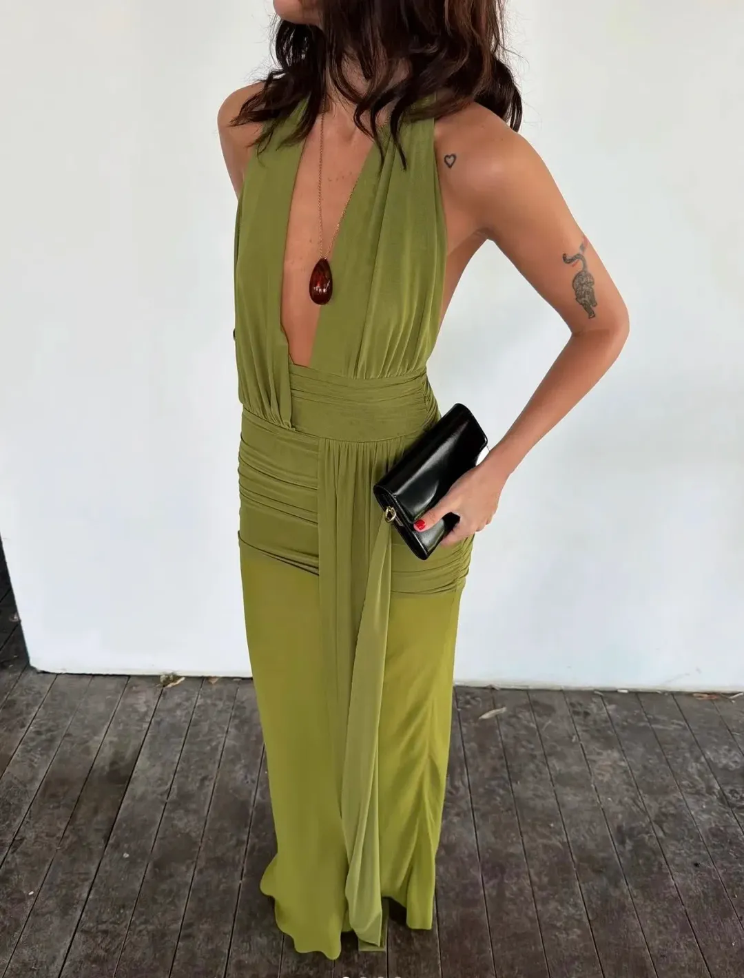 Bec & Bridge Cassis Drape Maxi Dress in Fern for rent on The Volte - main image
