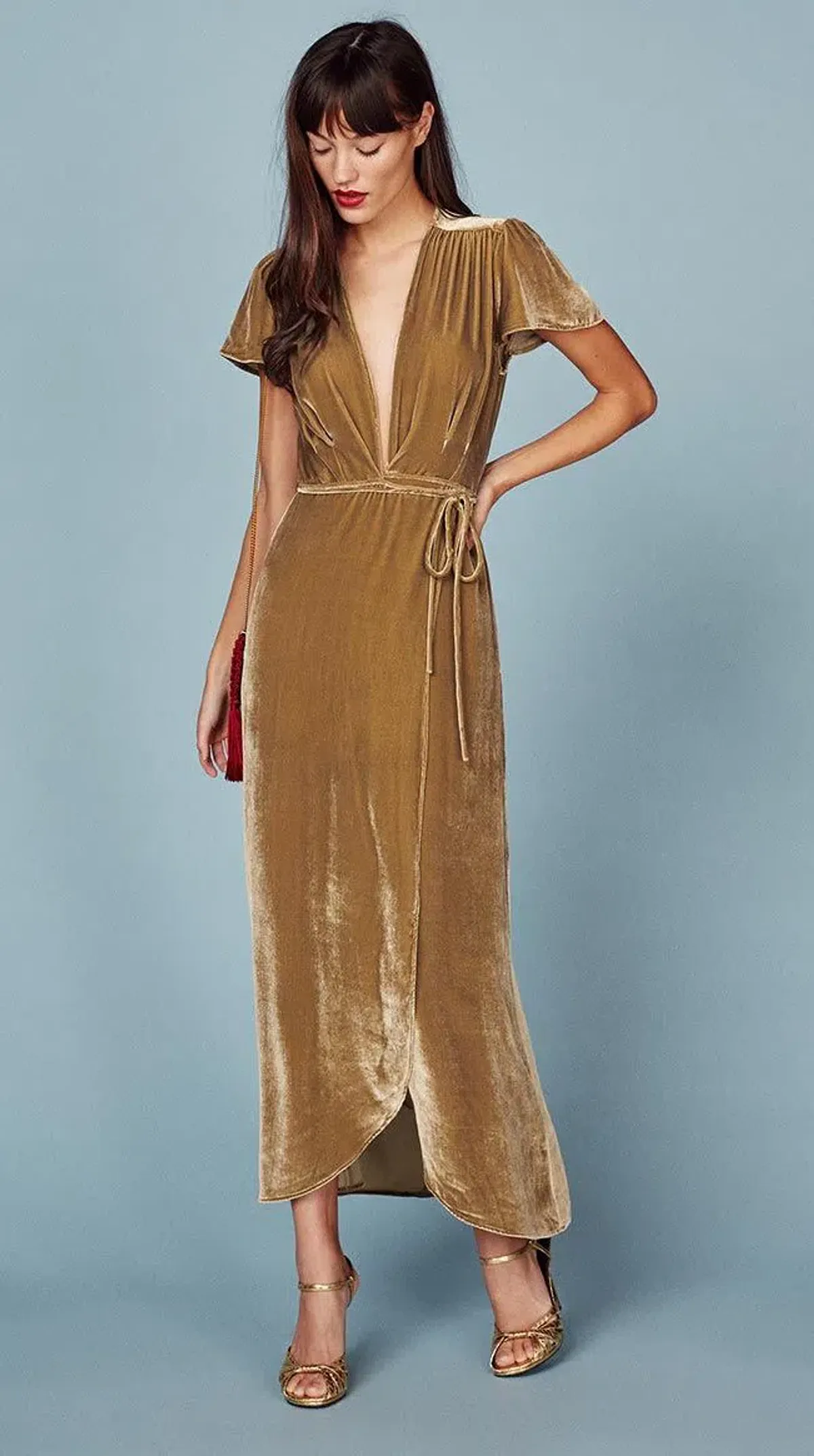 Reformation Yellow Velvet Dress for rent on The Volte - main image