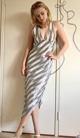 Manning Cartell Sequin Midi Plunging Dress Silver White Size 6 for rent on The Volte - image 2