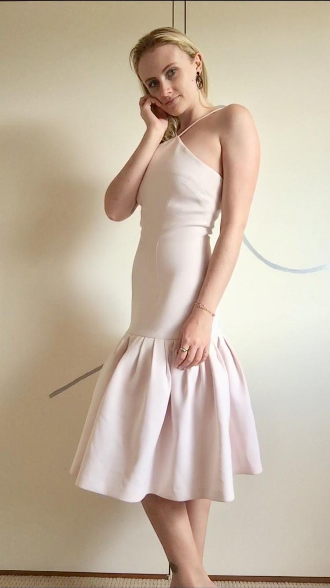 By Johnny Fit and Flare Midi Dress Pale Pink Size 6 for rent on The Volte - main image