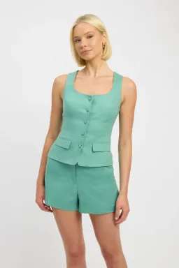 Kookai Palm Vest Top & Short Set Four Leaf Clover Green Size 8-10 — Races, Cocktail, Going Out for rent on The Volte - image 2