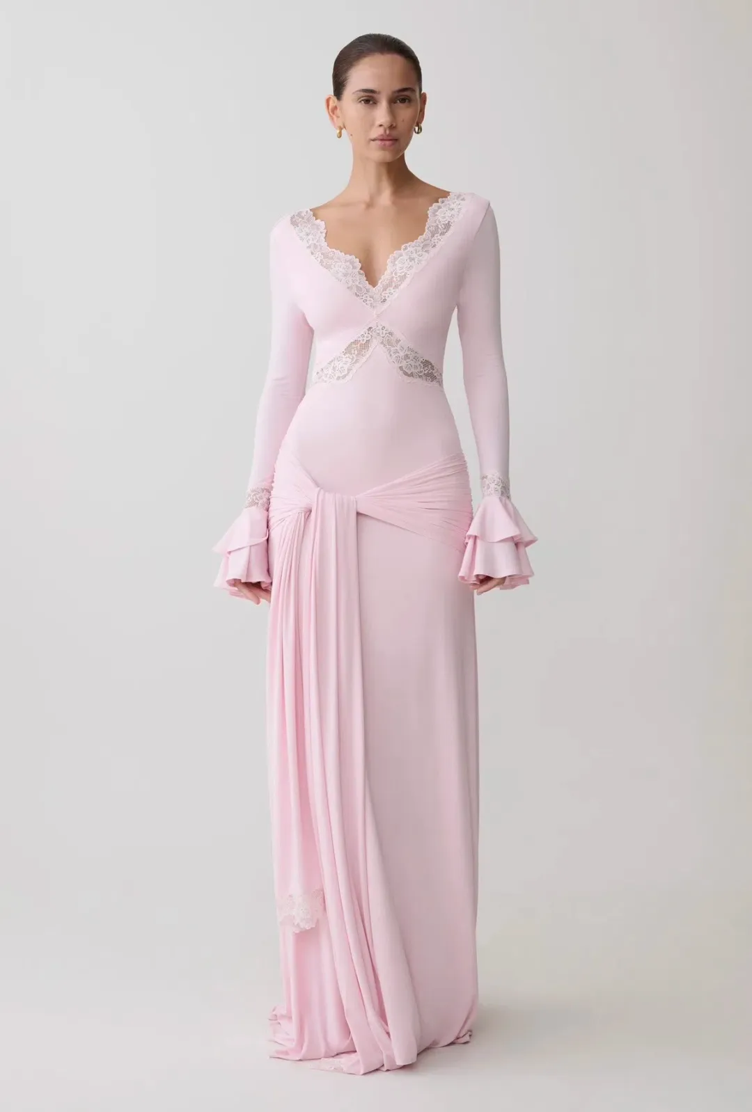 Meshki Electra Lace Maxi Dress - Ballet Pink size M (10) for rent on The Volte - main image