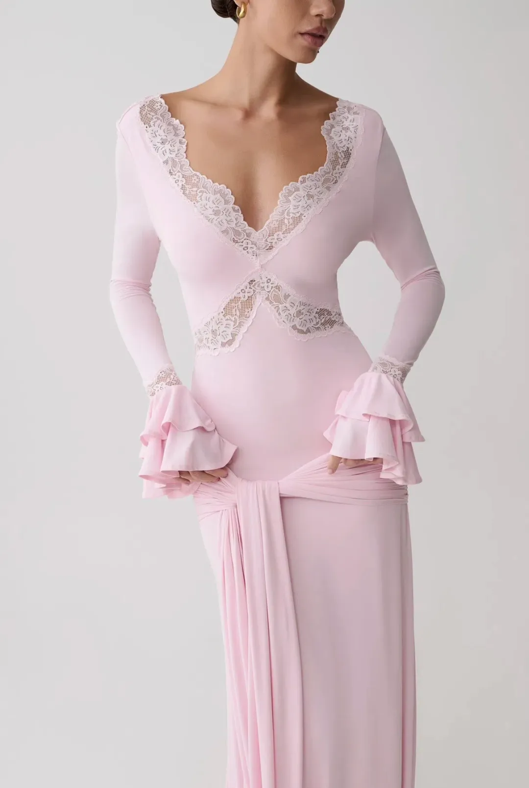 Meshki Electra Lace Maxi Dress - Ballet Pink size M (10) for rent on The Volte - main image