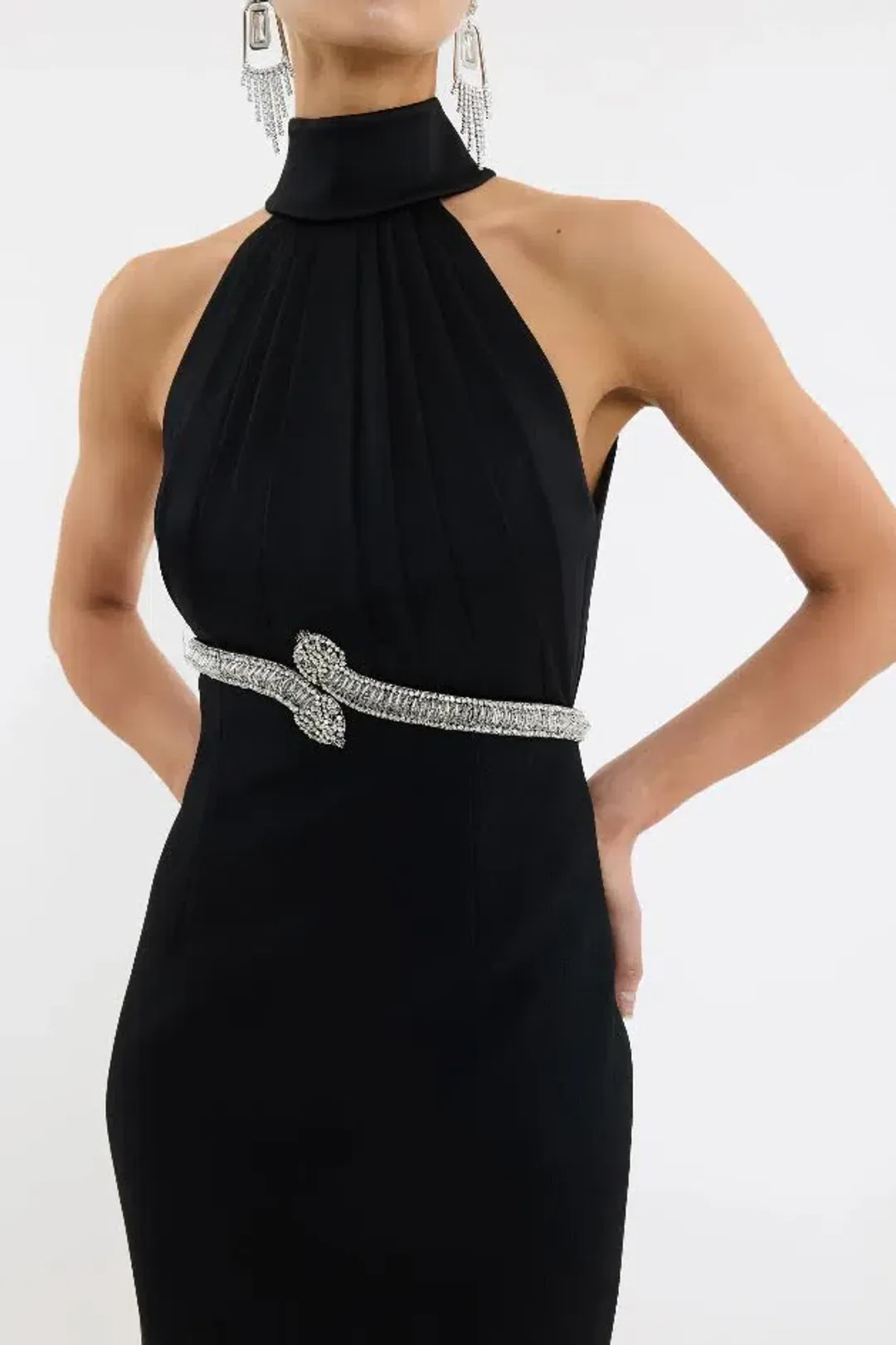 🖤 🐍 REBECCA VALLANCE Lilith Gown – Black – Size 10 AU - Embellished Formal Maxi Dress 🐍🖤 for rent on The Volte - main image